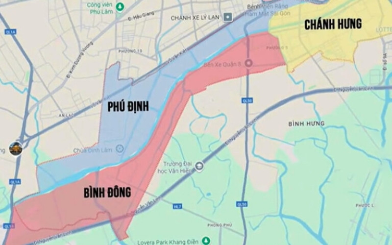 Bản đồ quận 8 sau khi sáp nhập