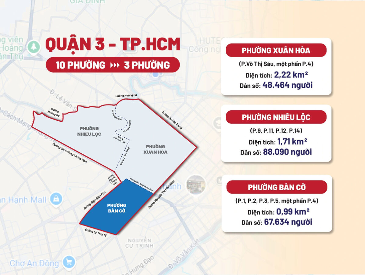 Bản đồ quận 3 sau khi sáp nhập các phường