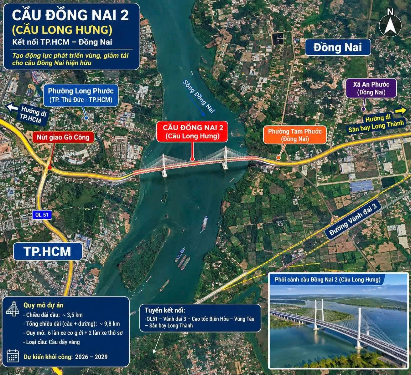 Cầu Long Hưng (Đồng Nai 2) nối TP.HCM - Đồng Nai — khởi công 29/9/2026